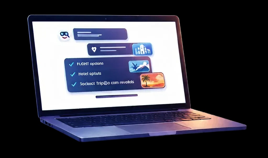 Laptop mit der ChatGPT-Reisebuchungsoberfläche