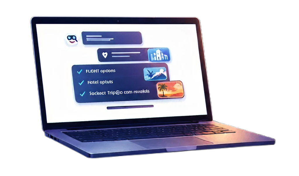 Laptop showing ChatGPT travel booking interface